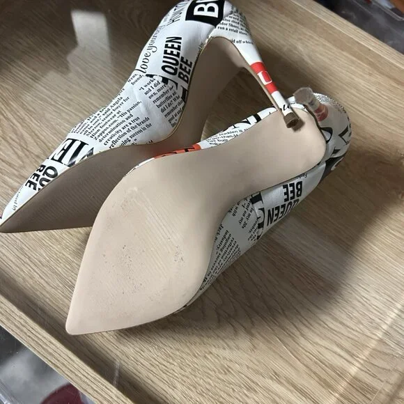 Steve Madden Vala Pumps Heels Newspaper Print Statement Glam Edgy Chic - Picture 4 of 8